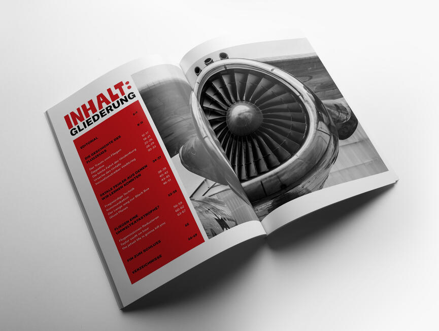 mockup of a magazine. View: table of contents