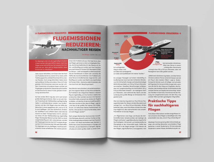 mockup of a magazine. View: infographic with airplane