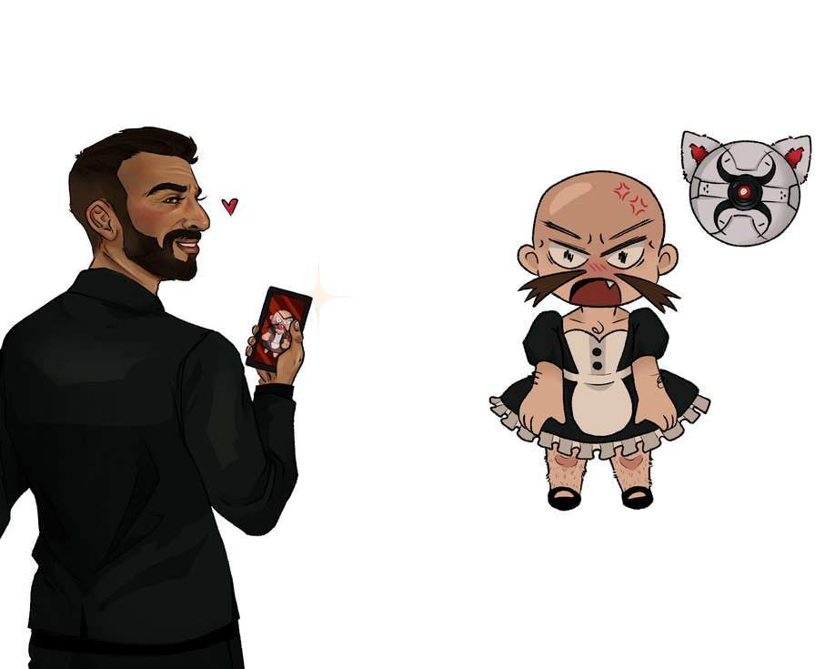 agent stone taking a picture of eggman in a maid dress