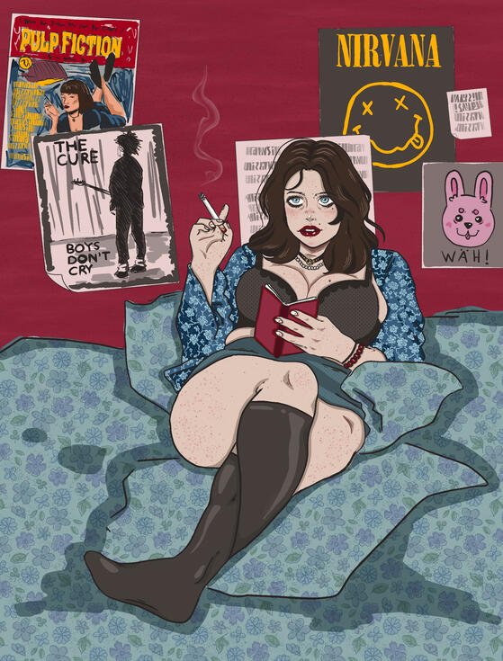 pinterest girl laying on bed smoking