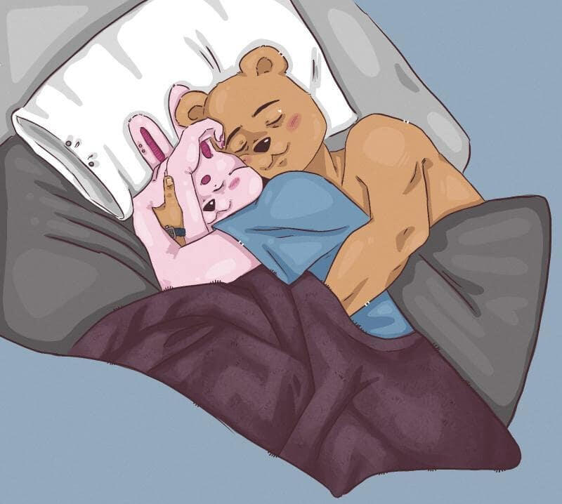 tobi and felix cuddling while sleeping