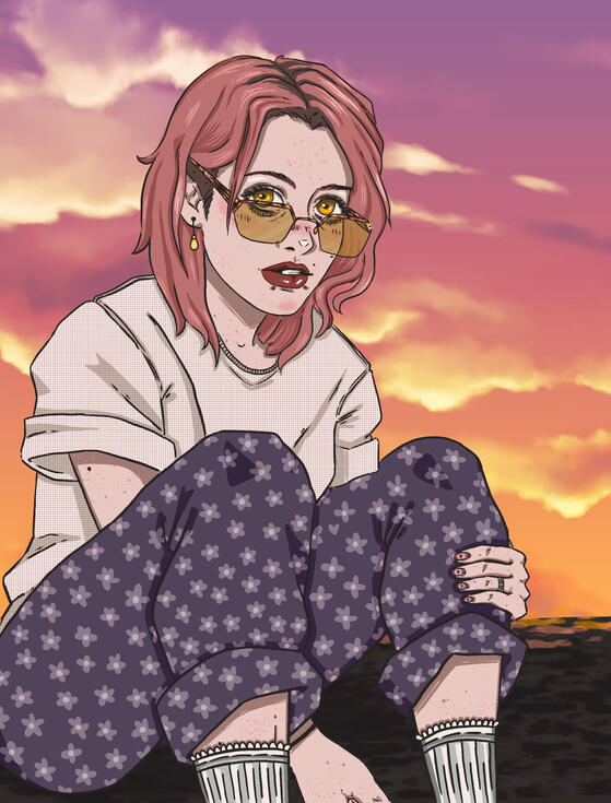 pinterest girl infront of sunset