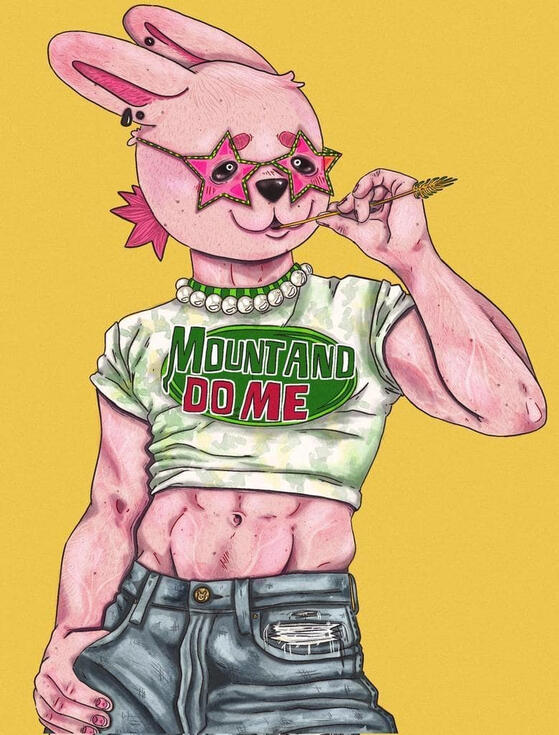 tobi the bunny in a 'mount and do me' shirt.