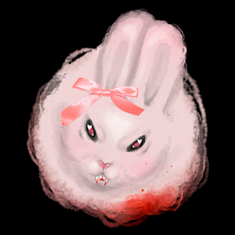 profile picture feral flopsy pink vampire bunny on black background