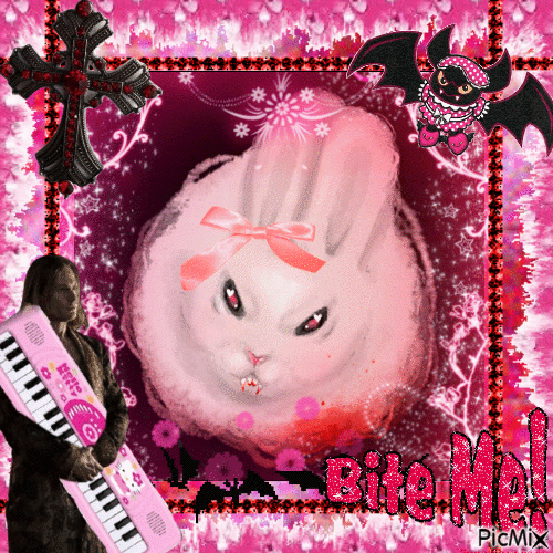 profile picture feral flopsy pink vampire bunny on black background
